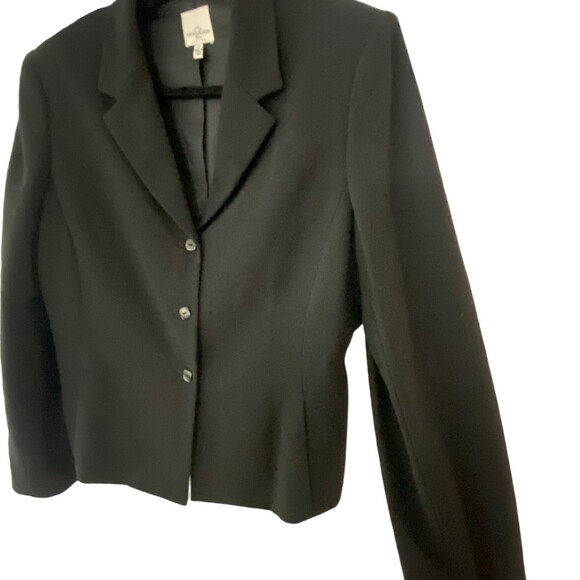 Anne Klein 3 button Shoulder Pads Jacket Blazer Suit Black Size 12 Career Wool - Picture 3 of 12